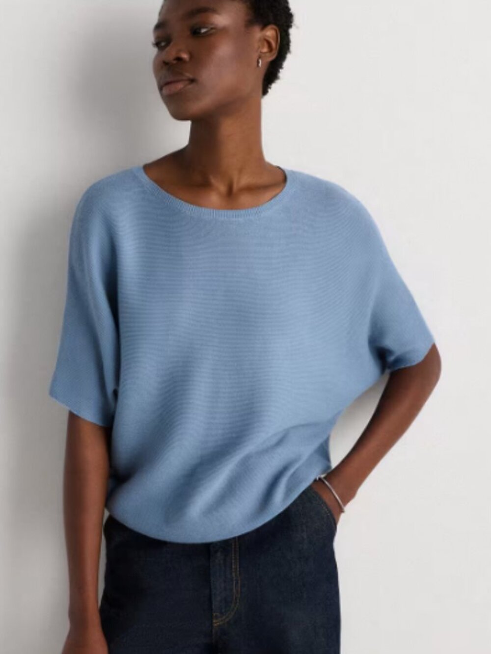 Quince Light Blue Short Sleeve Knit Sweater